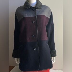 LONDON FOG Sz 14P Wool Blend Quilted Lining Colour Block Button Closure Pea Coat